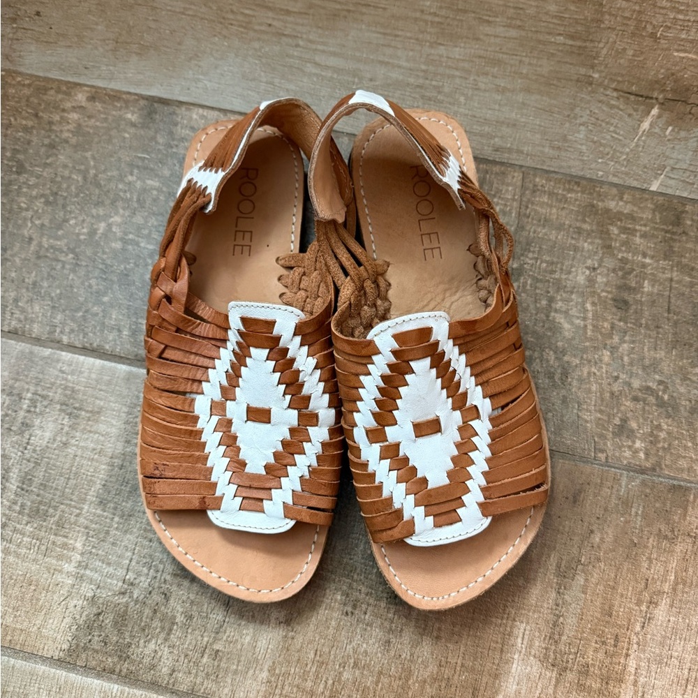 Roolee Brown and White Geometric Sandals